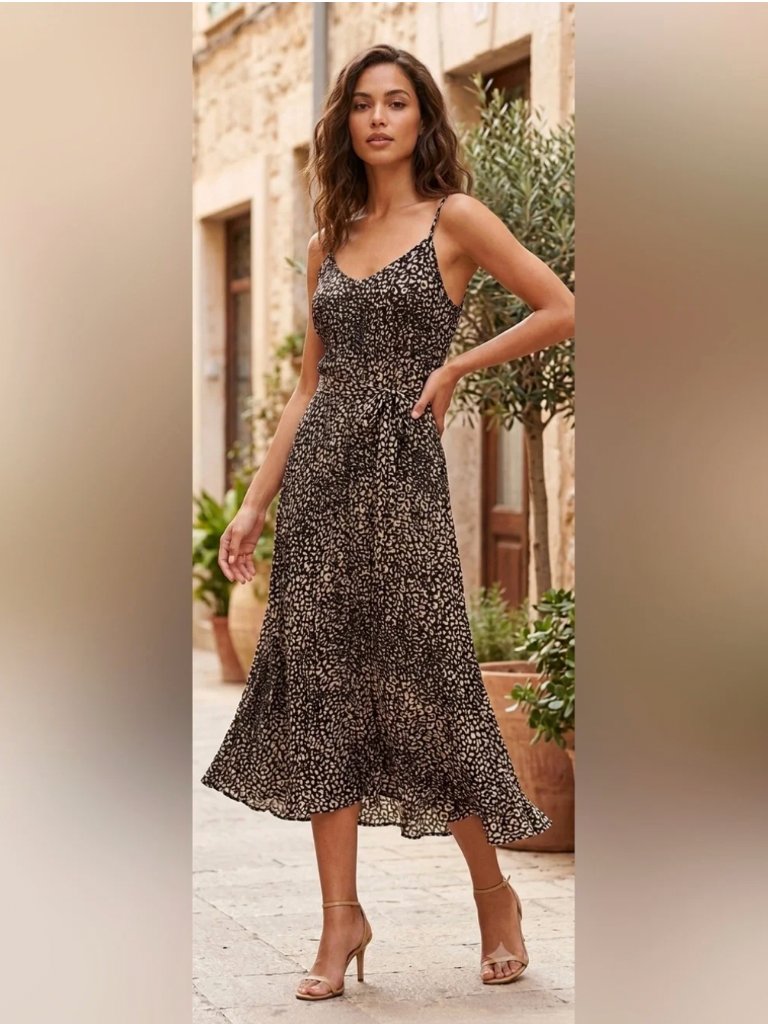 Anthropologi Bishop + Young Mara Dress Midnight Animal Leopard Print Pleated Max